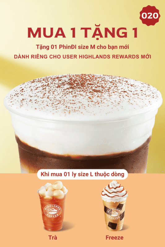 Mã giảm giá Highlands Mua 1 tặng 1